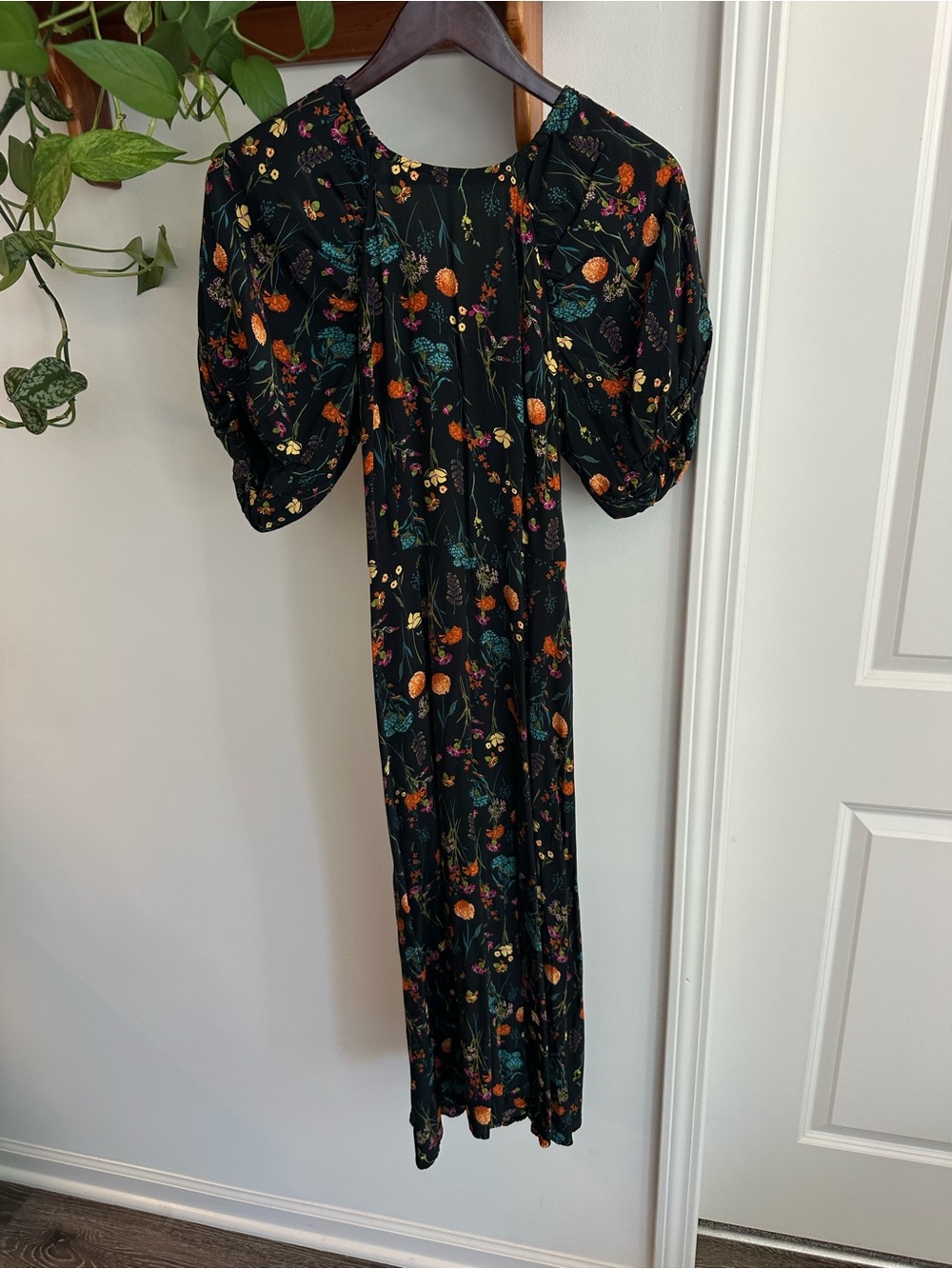 A New Day Black Floral Puff-Sleeve Maxi Dress
